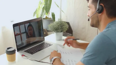 Teacher teach, talk with student in class lesson online Stock Footage 146026572
