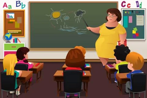 Teacher teaching  in a Classroom Illustrazione stock