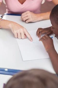 The teacher teaching to draw Stock Photos