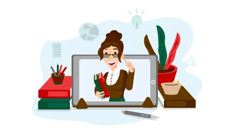 Teacher teaching a lesson through online education. 4K Resolution. Stock Footage 236509300