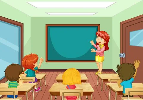 Teacher teaching students in the classroom scene Illustrazione stock