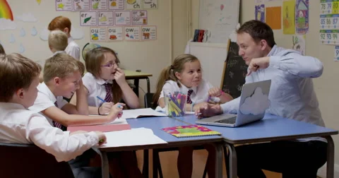 Teacher teaching students on laptop Stock Footage 58574515
