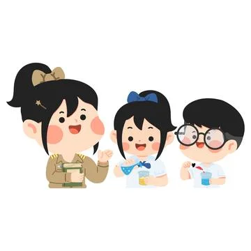 Teacher teaching students science experiment in school Stock Illustration