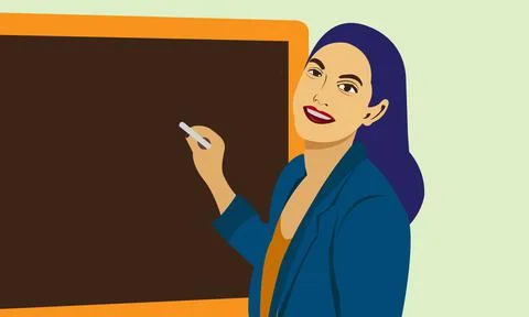 Teacher Tech On The Black board Flat Character Illustration Stock Illustration