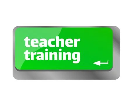 Teacher training . Close up of keyboard, enter computer key. Illustrazione stock