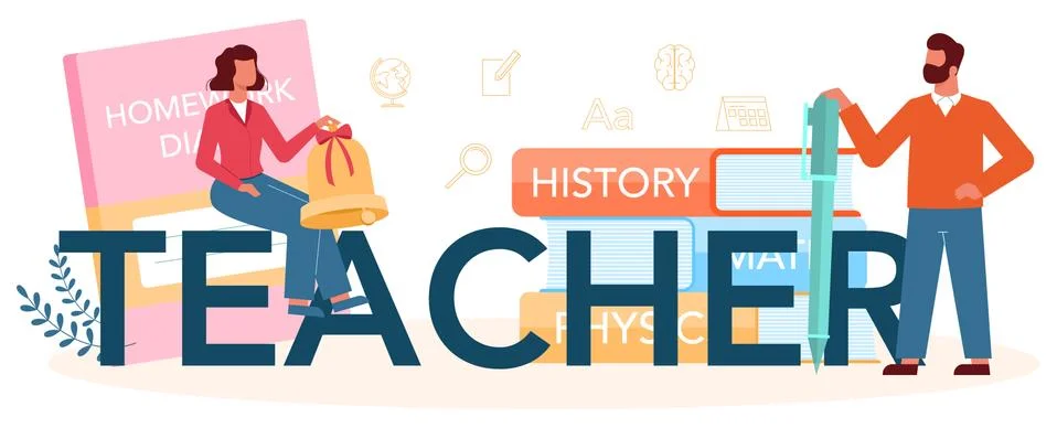 Teacher typographic header. Profesor planning curriculum, meeting イラスト素材