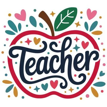 Teacher Typography Lettering Inside Apple with School Education Stock Illustration