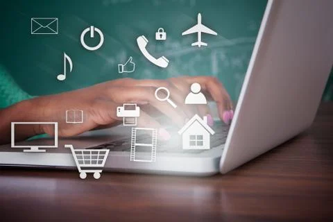 Teacher using laptop at desk Illustrazione stock
