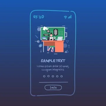 Teacher using mobile chatting app social network chat bubble communication co Illustrazione stock