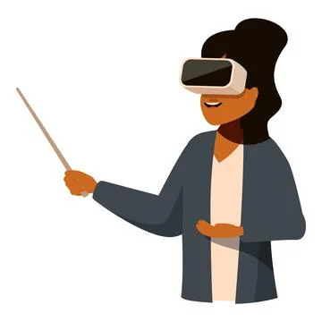 Teacher using vr headset and pointer is giving a lesson Stock Illustration