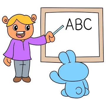 The teacher was in front of the class teaching to read the alphabet. doodle i Stock Illustration