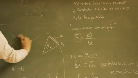 Teacher Wiping Math and Physics Formulas Off Green Chalkboard Stock Footage 98669953