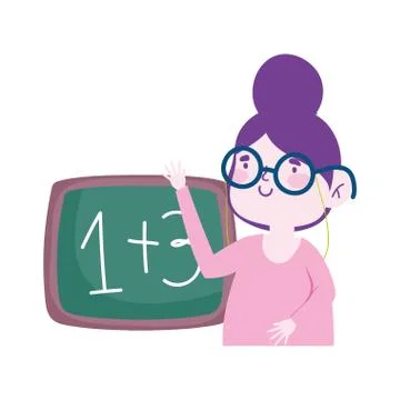 Teacher woman with blackboard school math lesson cartoon Stock Illustration