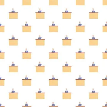 Teacher working on laptop at desk pattern Stock Illustration