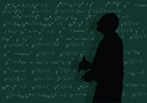 The teacher writes formulas at the board. Stock Illustration