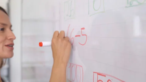 Teacher writing on whiteboard. Stock Footage 148963706