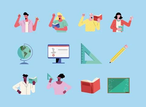 Teachers and items Stock Illustration