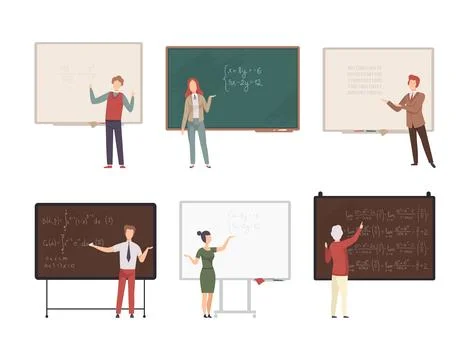 Teachers and professors standing in front of blackboard giving lecture at school Stock Illustration