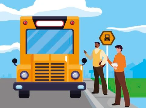Teachers couple in bus stop Ilustração Stock