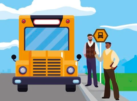 Teachers couple in bus stop Ilustração Stock