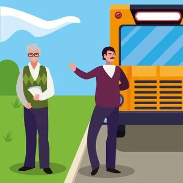 Teachers couple in bus stop Ilustração Stock
