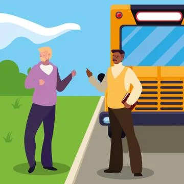 Teachers couple in bus stop Ilustração Stock