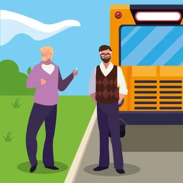Teachers couple in bus stop Ilustração Stock