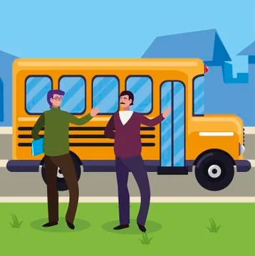 Teachers couple in bus stop Ilustração Stock