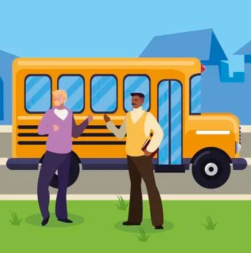 Teachers couple in bus stop Ilustração Stock