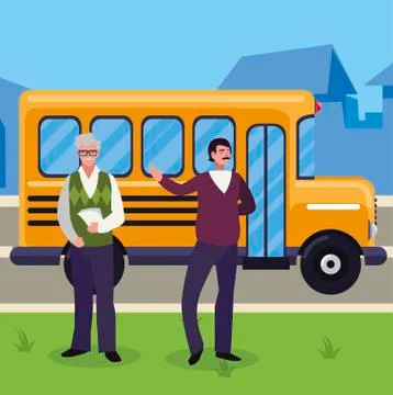 Teachers couple in bus stop Ilustração Stock