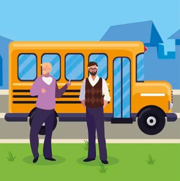 Teachers couple in bus stop Ilustração Stock