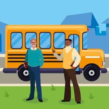 Teachers couple in bus stop Ilustração Stock
