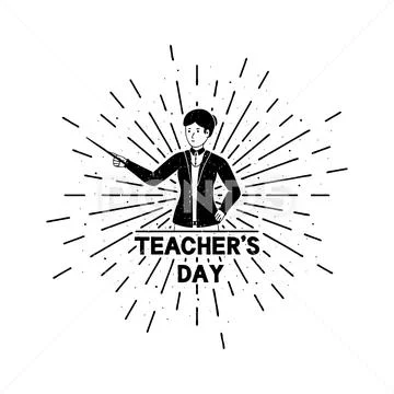 Teachers day with lettering. Holiday grunge vintage illustration with sun ray Stock Illustrationen