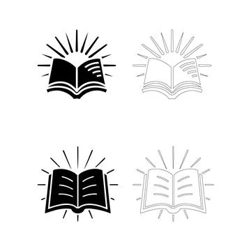 Teachers Day open book knowledge vector icons set filled and outline silhou.. Stock Illustration