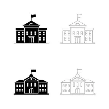 Teachers Day school building vector icon set filled and outline silhouettes.. Ilustración de archivo