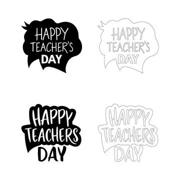 Teachers Day Speech Bubble Text Set "Happy Teacher's Day" in Solid and Outl.. Illustrazione stock