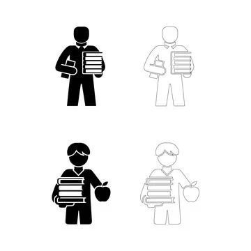 Teachers Day teacher holding stack of books and apple vector icons filled s.. Stock Illustration