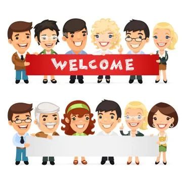 Teachers Presenting Empty Horizontal Banner Stock Illustration