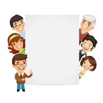 Teachers Presenting Empty Vertical Banner Stock Illustration