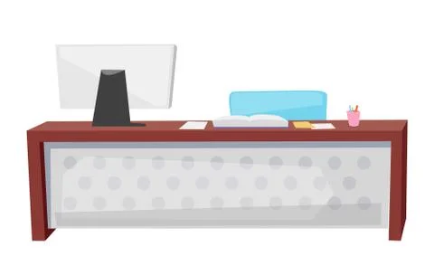 Teachers Table with Computer and Books Vector 스톡 일러스트