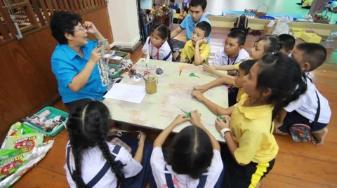 Teachers teach items made by students. Stock Footage 55117034