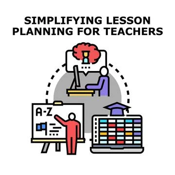 Teachers using technology for lesson planning and education Stock Illustration