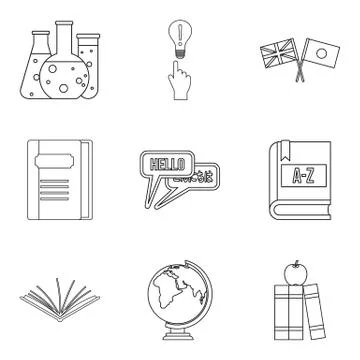 Teaching activity icons set, outline style Illustrazione stock