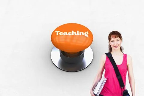 Teaching against orange push button Stock Photos