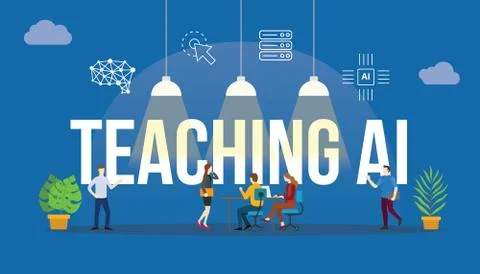 Teaching ai artificial intelligence concept with team people and modern icon Stock Illustration