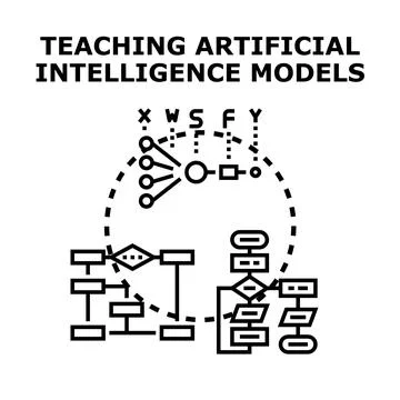 Teaching artificial intelligence models algorithm learning process Stock Illustration