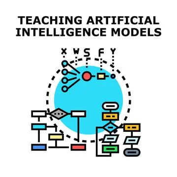 Teaching artificial intelligence models algorithm learning process Stock Illustration