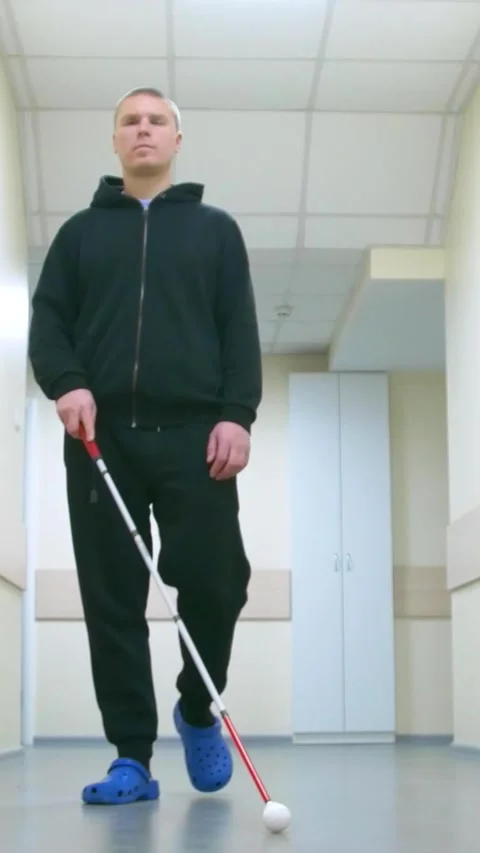 Teaching the blind to walk with a cane. Video stock 300437821