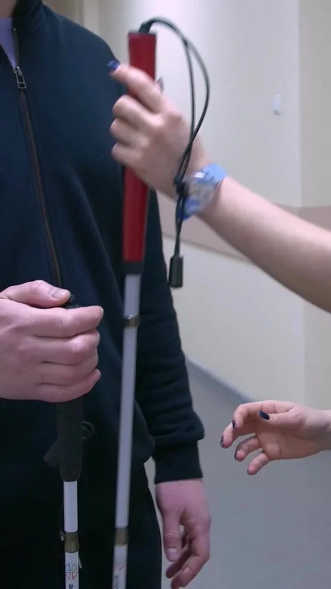Teaching the blind to walk with a cane. Stock Footage 300438312
