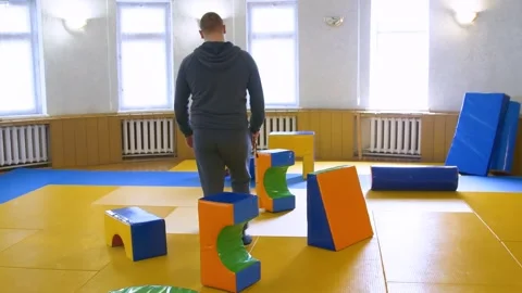 Teaching the blind to walk with a cane. Stock Footage 303358101